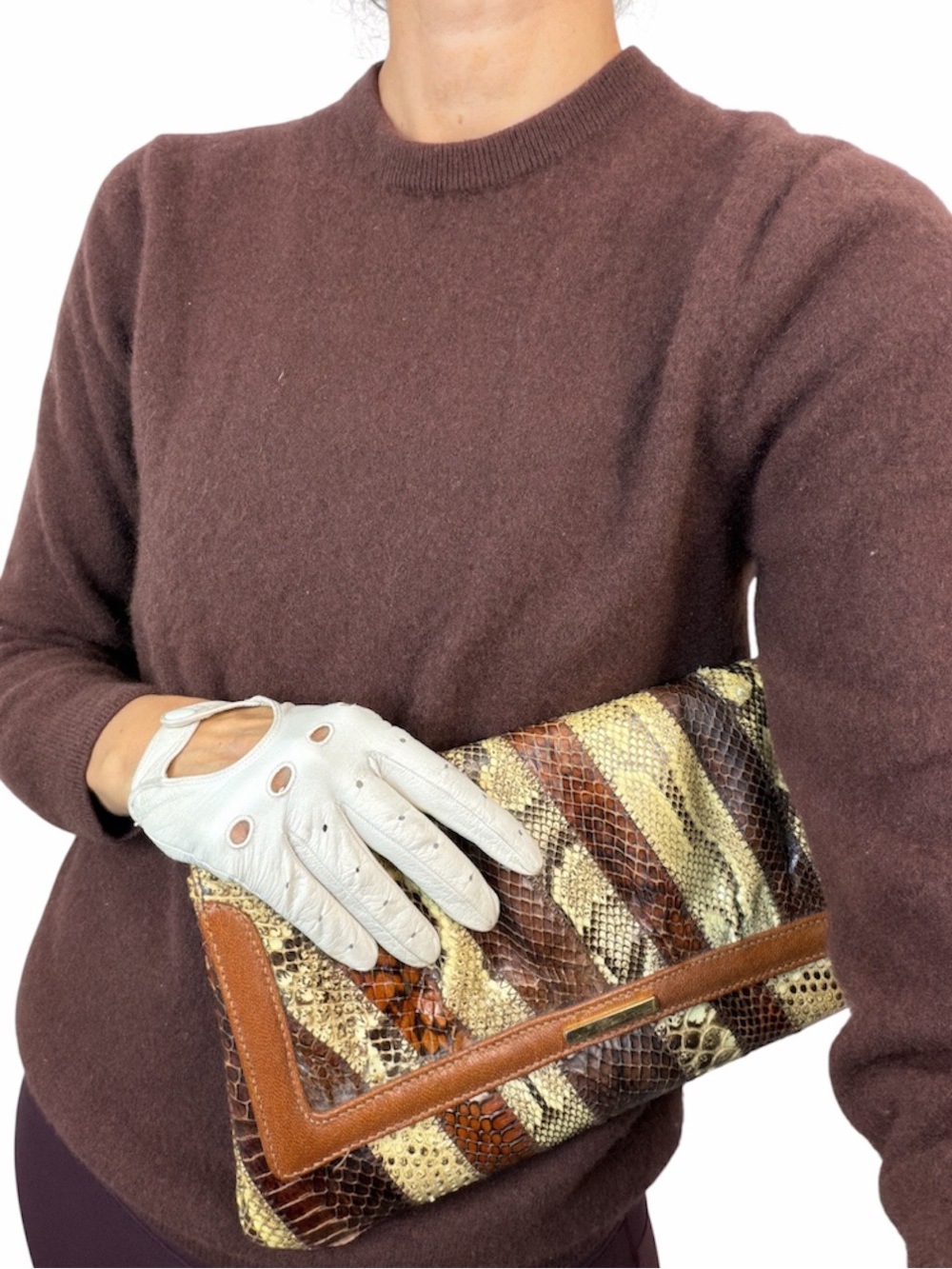 Vintage 60s 70s Perrin Ivory Real Kidskin Leather Keyhole Driving Gloves Size 7